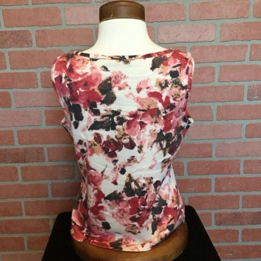 St John NWT $495 Sleeveless Sweater Tank Wool Blend Top Size M Multicolor Floral - Picture 4 of 9